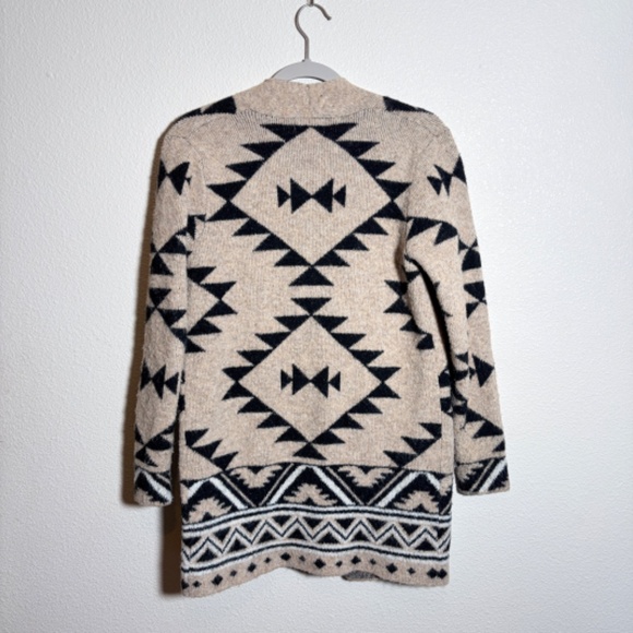 Frye Tan Black Aztec Southwestern Print Cardigan Sweater Duster Long SIZE S - Picture 13 of 16